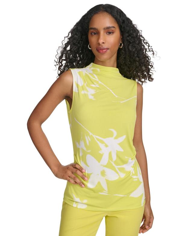 Calvin Klein Womens High-Neck Floral-Print Sleeveless Top Product Image