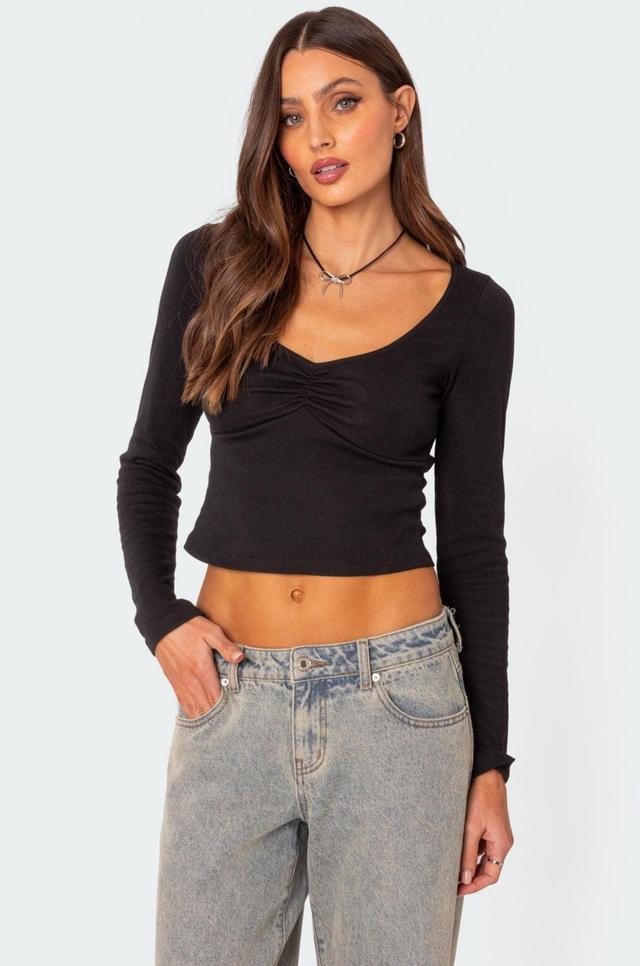 Nat Ruched V Neck Top Product Image