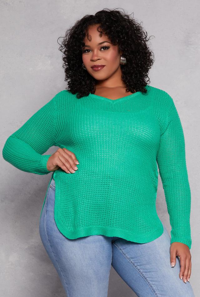 Womens Plus Size Waffle Knit Caged Side Sweater Product Image