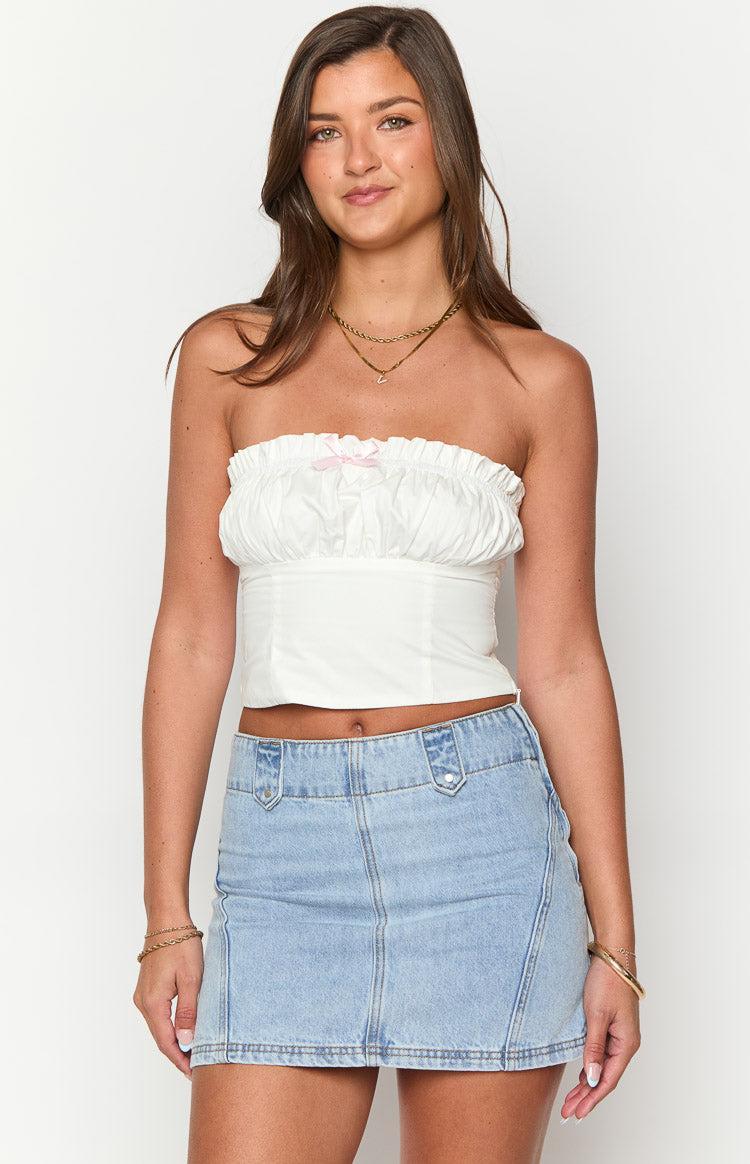 Cherise White Strapless Crop Top Product Image