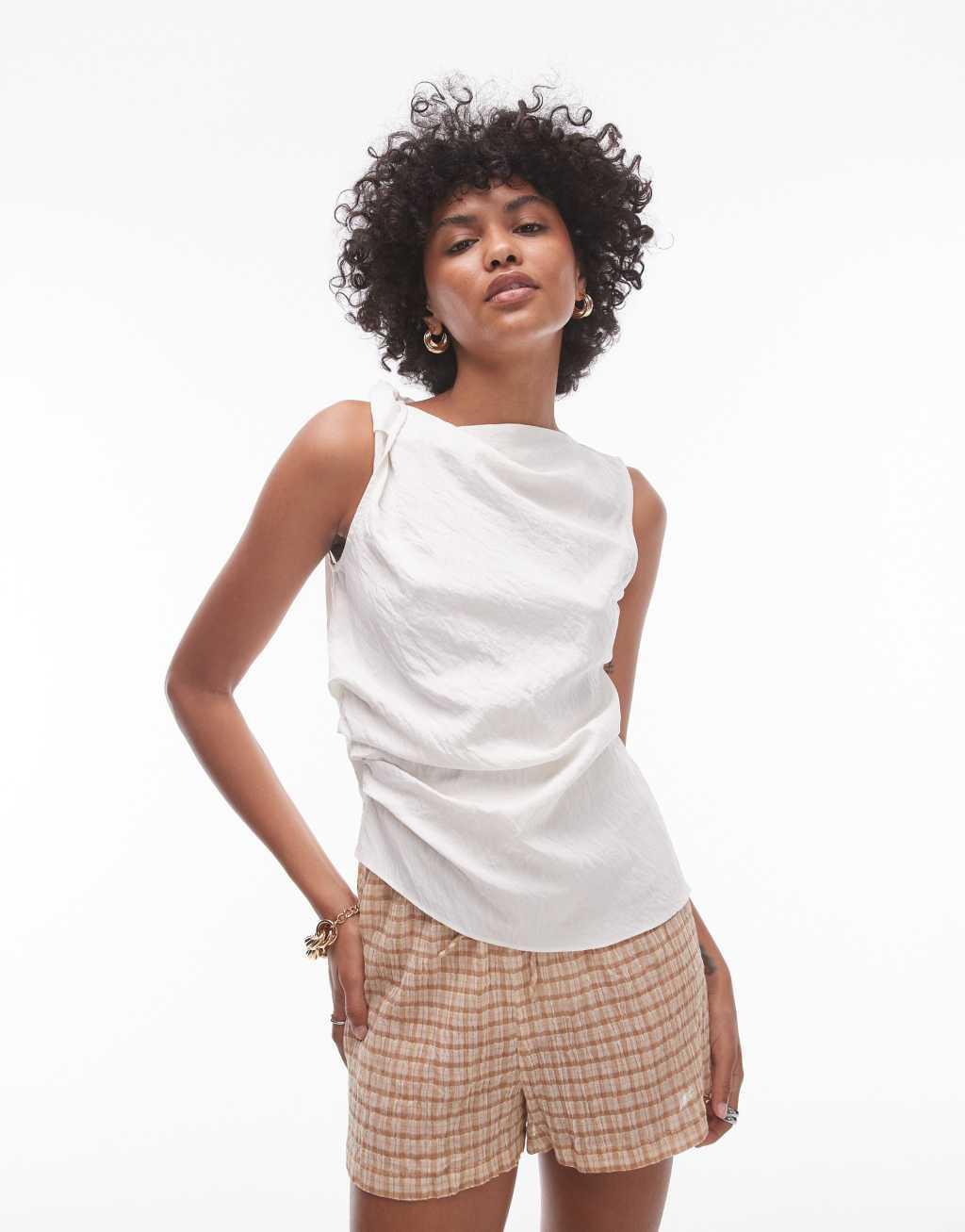 Topshop knot side sleeveless top in ivory Product Image