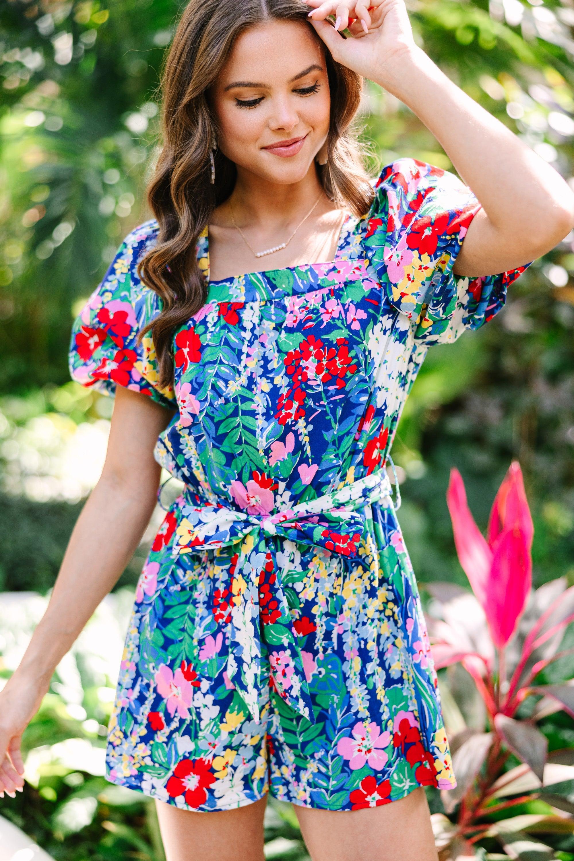 Can't Say No Navy Blue Floral Romper Female Product Image