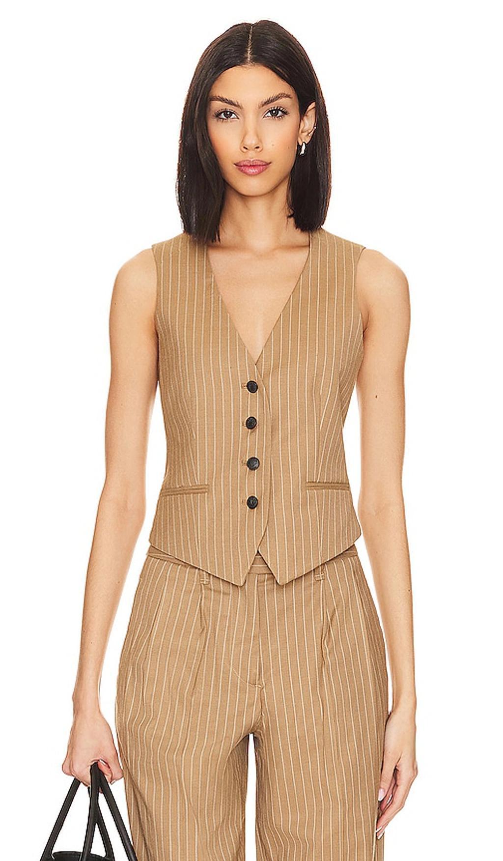 Priya Wool Vest In Camel Stripe Product Image