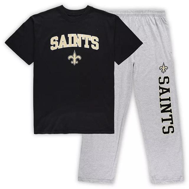 Mens Concepts Sport /Heathered Gray New Orleans Saints Big & Tall T-Shirt & Pants Sleep Set Product Image