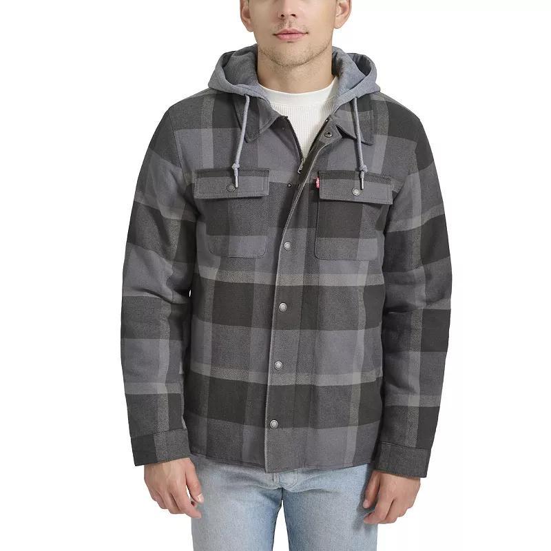 Levis Mens Cotton Plaid Sherpa Lined Hooded Shirt Jacket Product Image