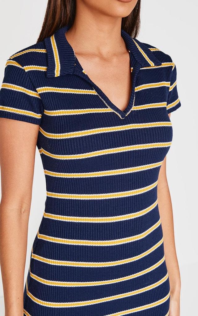 Navy Collar Striped Bodycon Dress Product Image