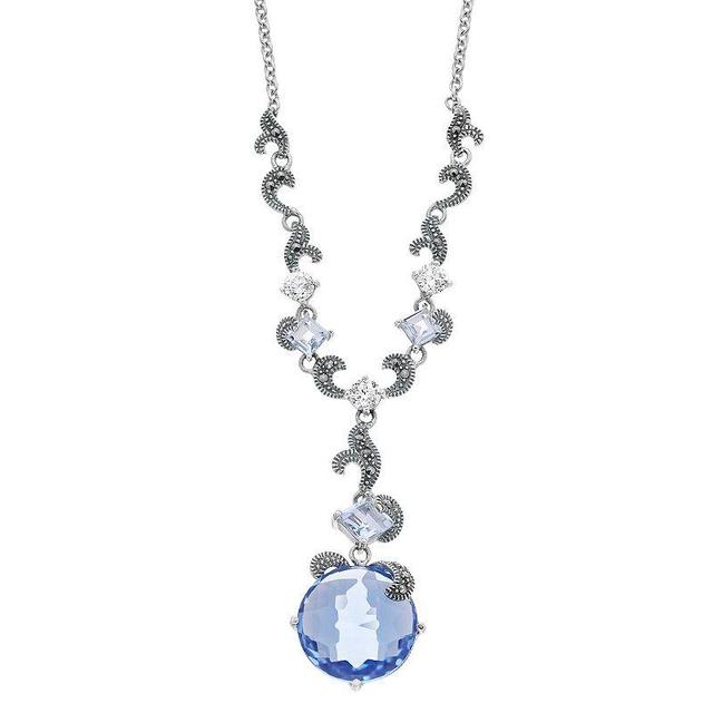 Lavish by TJM Sterling Silver Blue Lab-Created Blue Quartz, Cubic Zirconia & Marcasite Pendant Necklace, Womens Product Image