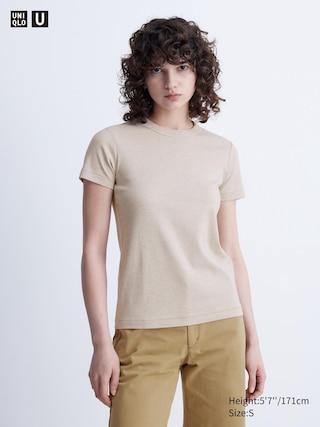 Womens Crew Neck T-Shirt Beige Small UNIQLO US Product Image