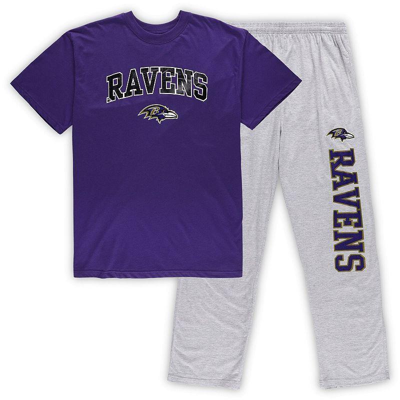 Mens Concepts Sport /Heathered Gray Baltimore Ravens Big & Tall T-Shirt & Pants Sleep Set Product Image