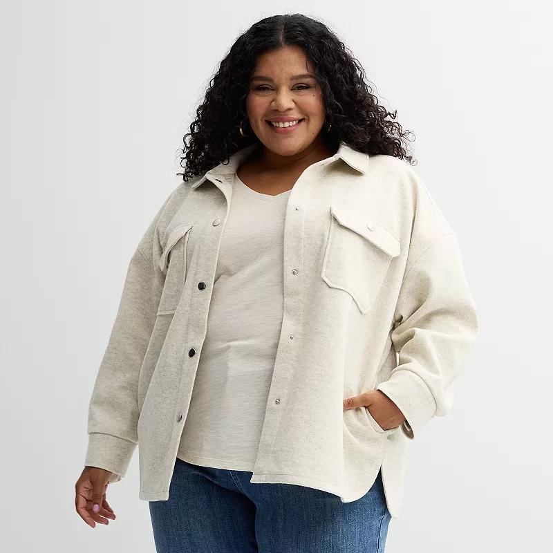 Plus Size Sonoma Goods For Life Oversized Shacket, Womens Light Fossil Grey Product Image