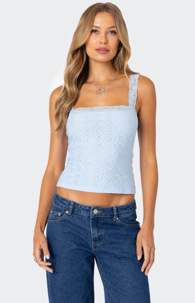 Edikted Women's Virginia Lace Trim Eyelet Tank Top Product Image