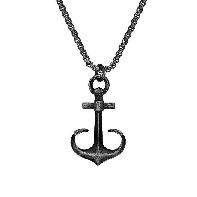 Mens LYNX Antiqued Stainless Steel Box Chain Anchor Pendant Necklace Multicolor Product Image