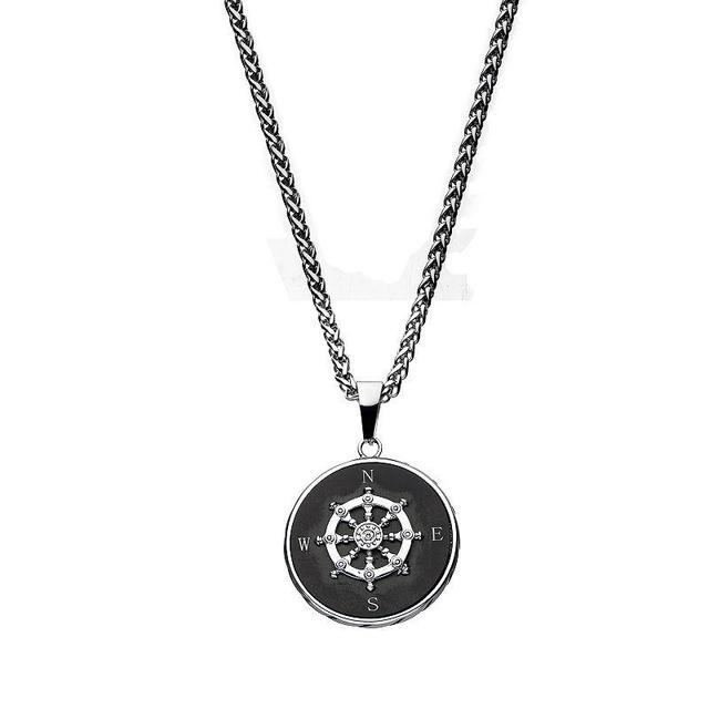 Mens Stainless Steel Ships Wheel Compass Pendant Necklace Black Product Image