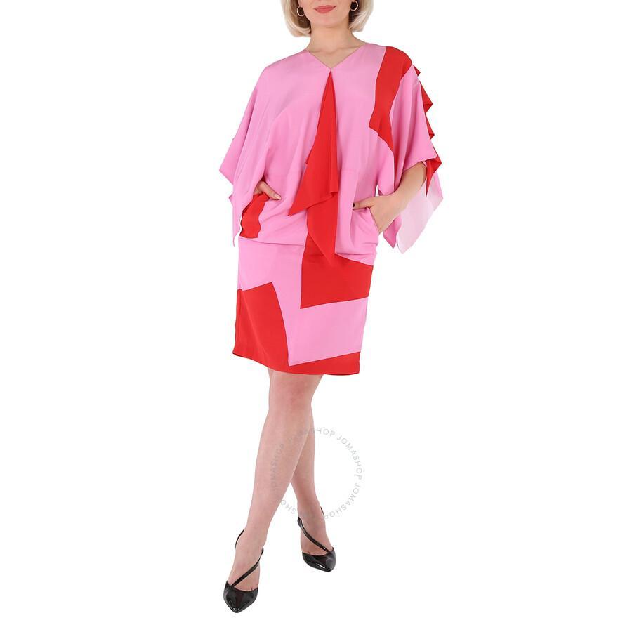 BURBERRY Ladies Primrose Pink Geometric Print Silk Crepe De Chine Cape Sleeve Dress Product Image