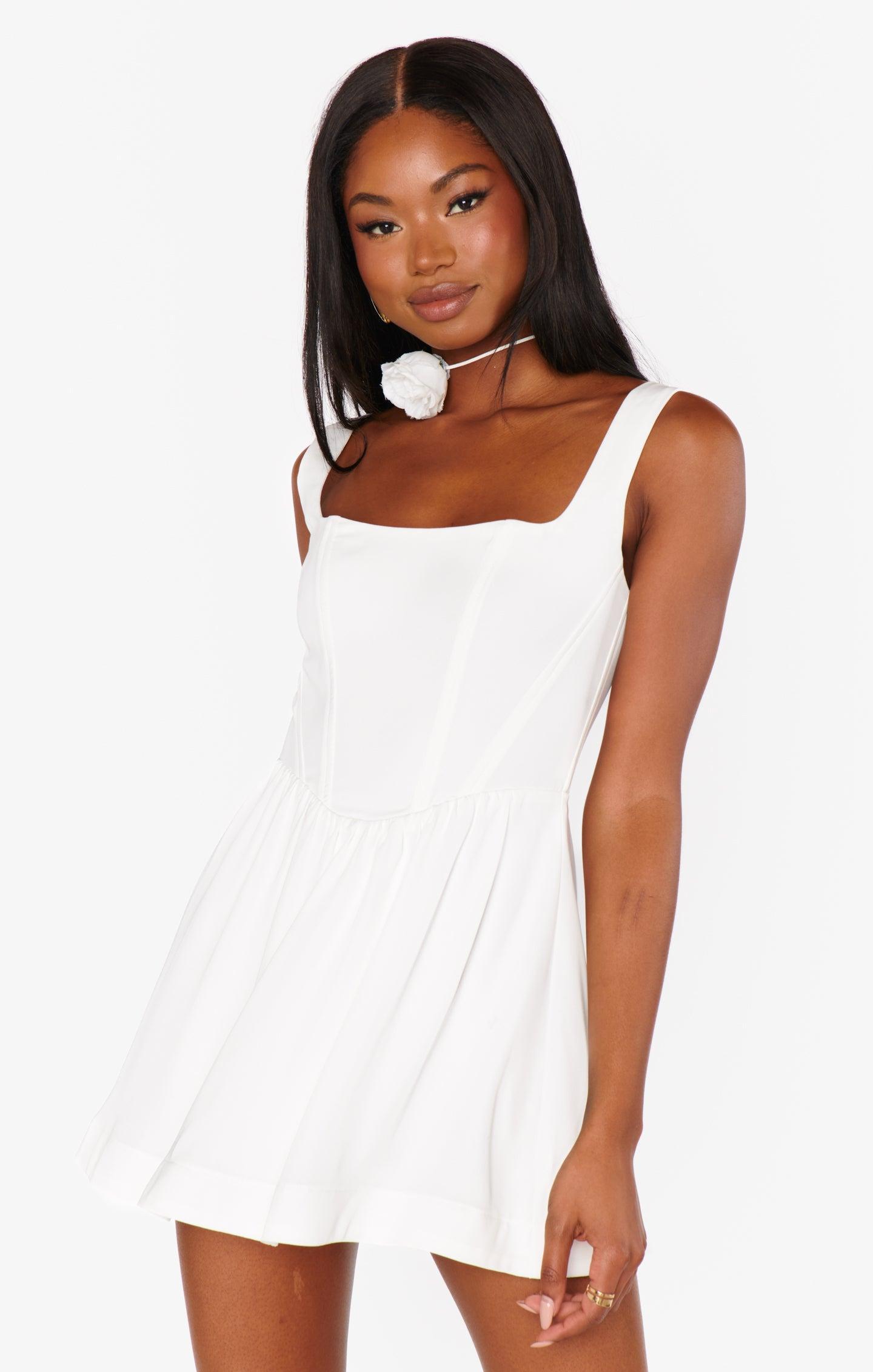 Nina Skort Dress ~ White Silky Crepe Product Image