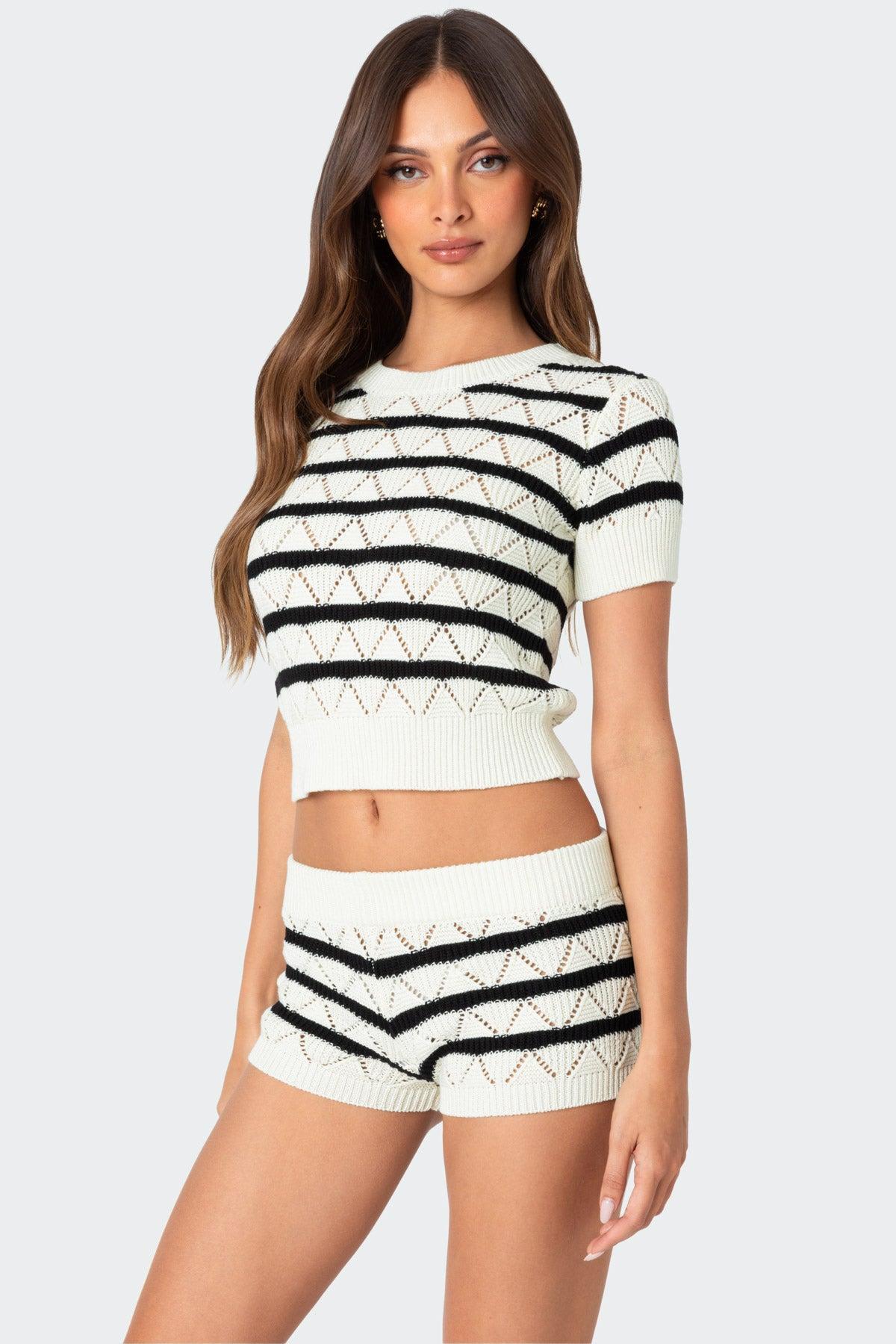 Galia Striped Knit Shorts Product Image