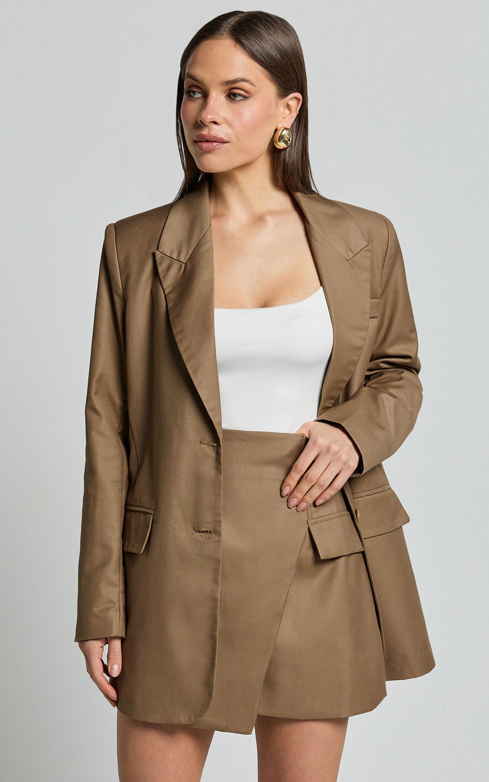 Haidy Blazer - Single Breasted Boyfriend Blazer in Taupe Product Image