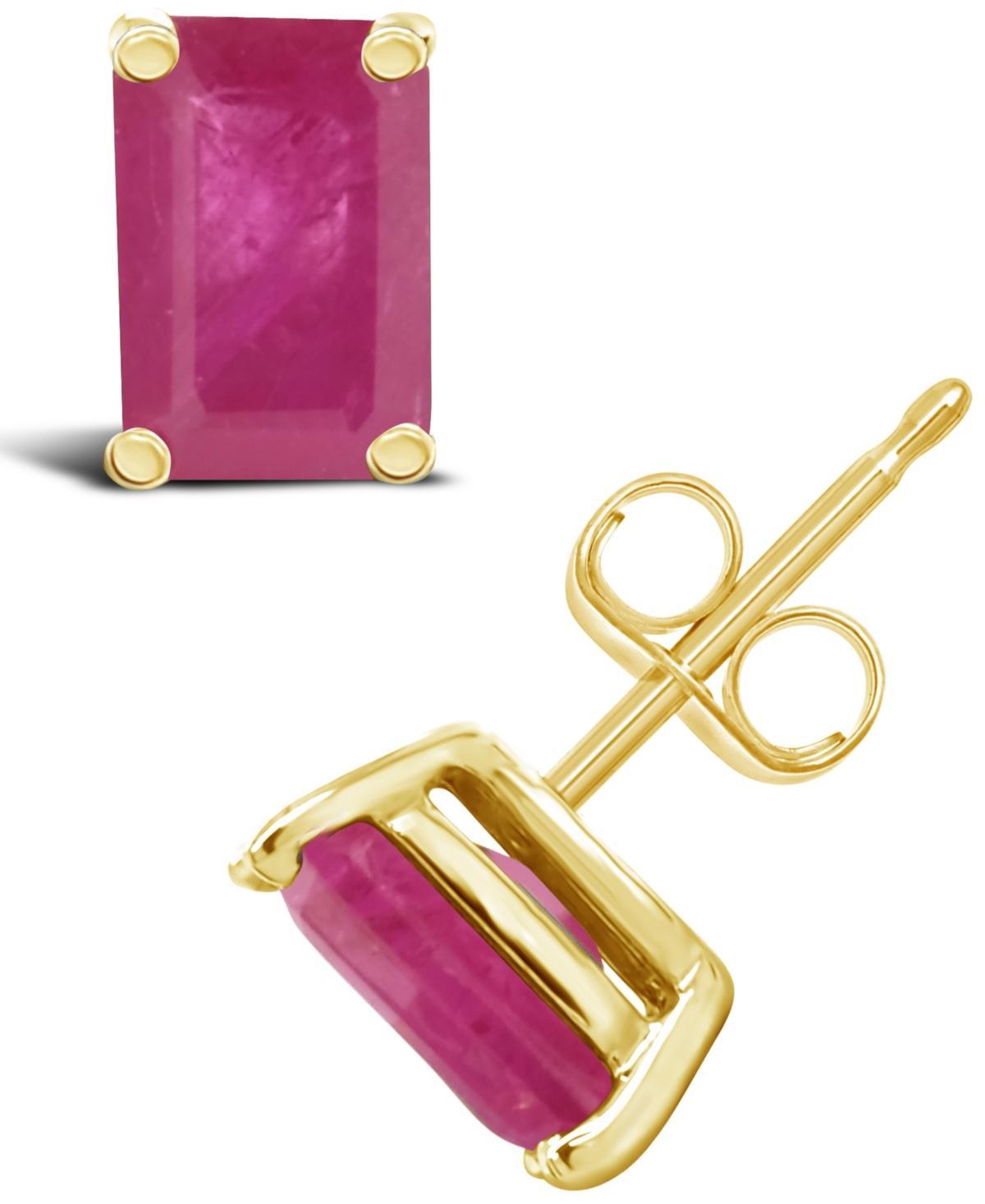 Celebration Gems 14k Gold Emerald Cut Ruby Stud Earrings, Womens, Red Product Image