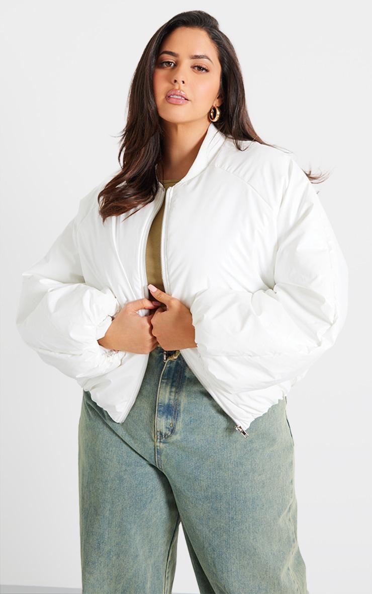 Plus White Oversized Bomber Puffer Jacket Product Image