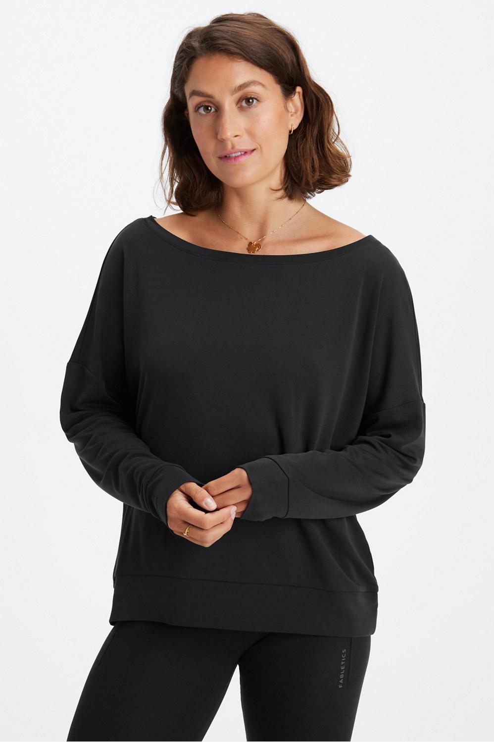 Fabletics Eco Sleek Knit Boat Neck Pullover Womens black plus Size 3X product image