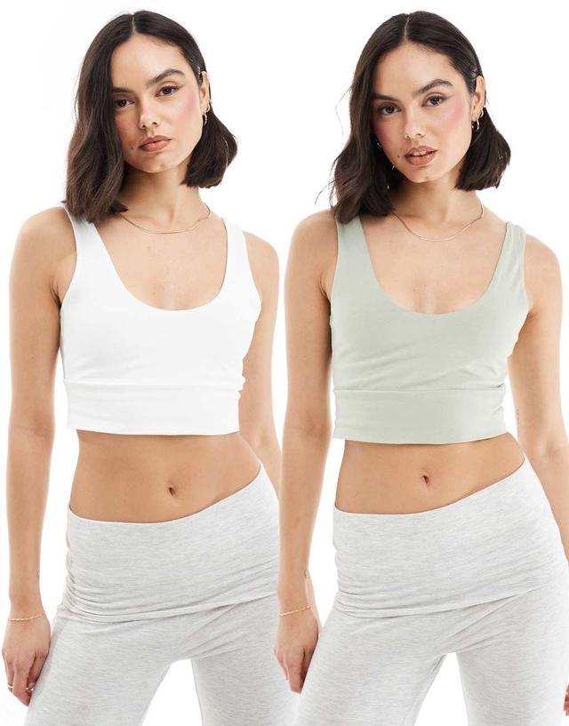 Miss Selfridge scoop bralette 2 pack in white and sage Product Image