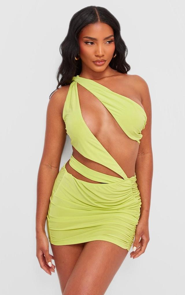 Lime Slinky One Shoulder Cut Out Low Waist Bodycon Dress Product Image