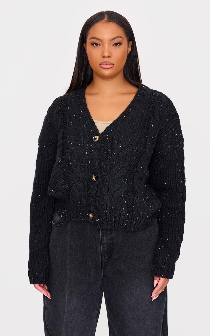 Plus Black Space Dye Chunky Knit Cardigan product image