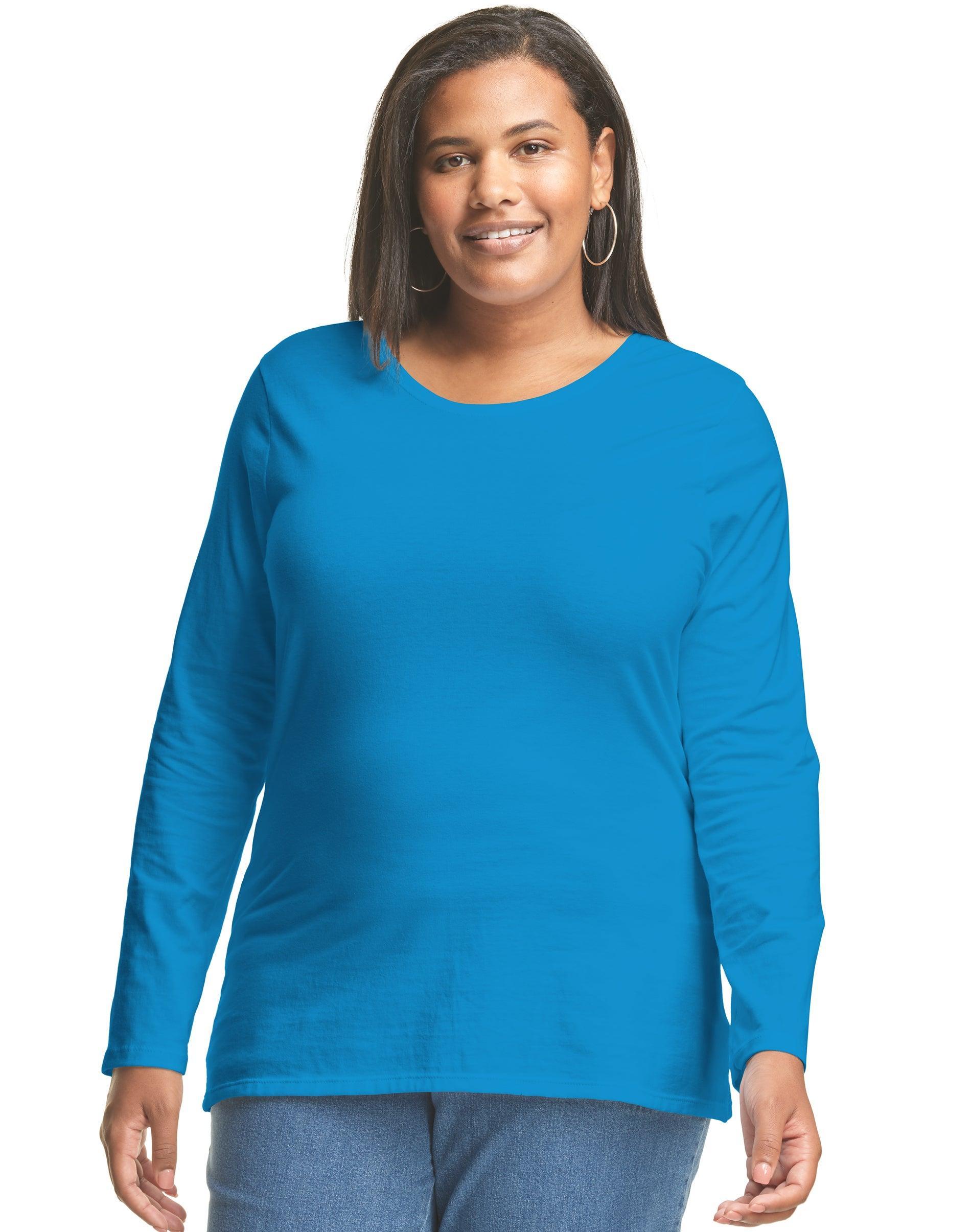 Just My Size JMS Long-Sleeve Scoop-Neck 100% Cotton Womens Tee Deep Dive 5X Product Image