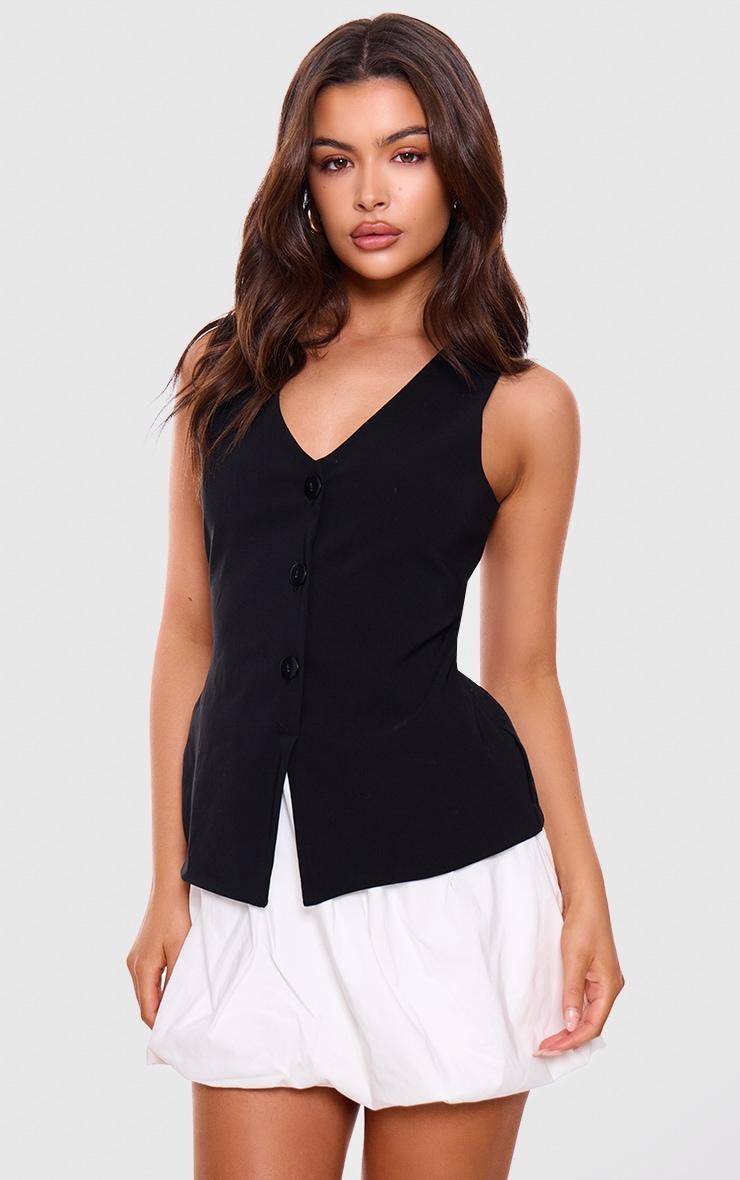 Black Contrast Tailored Puffball Shift Dress Product Image