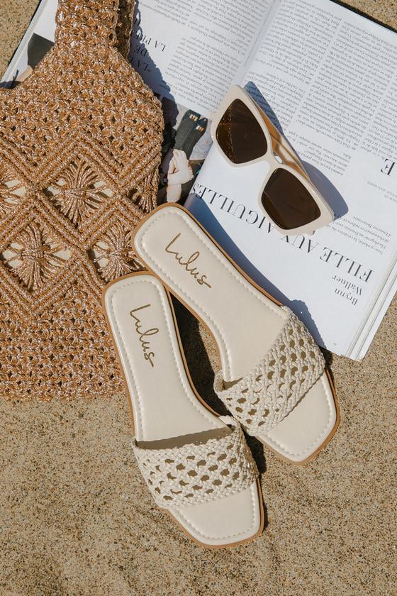 Wenda Bone Woven Flat Slide Sandals Product Image