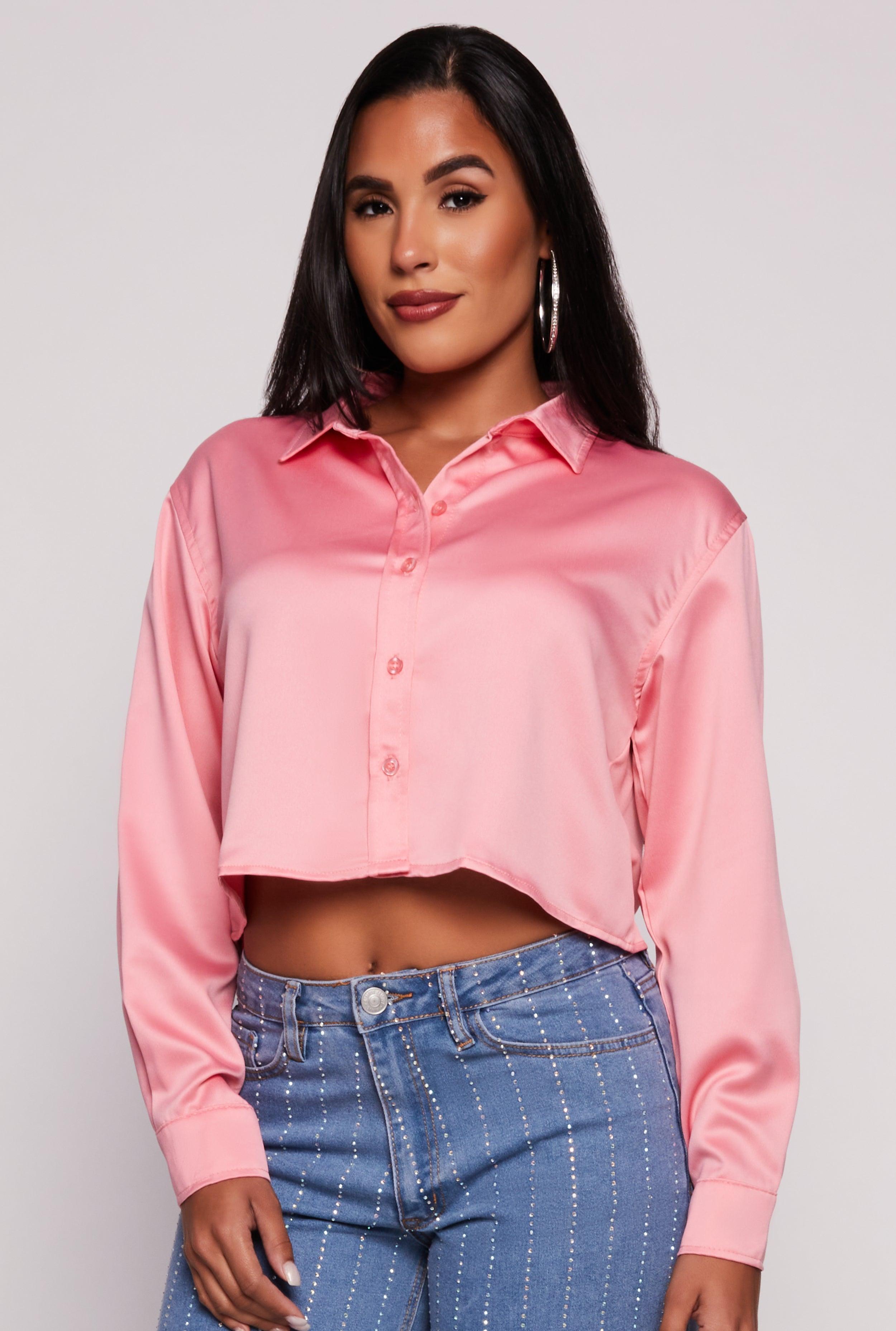 Womens Iris Satin Button Front Cropped Blouse Product Image