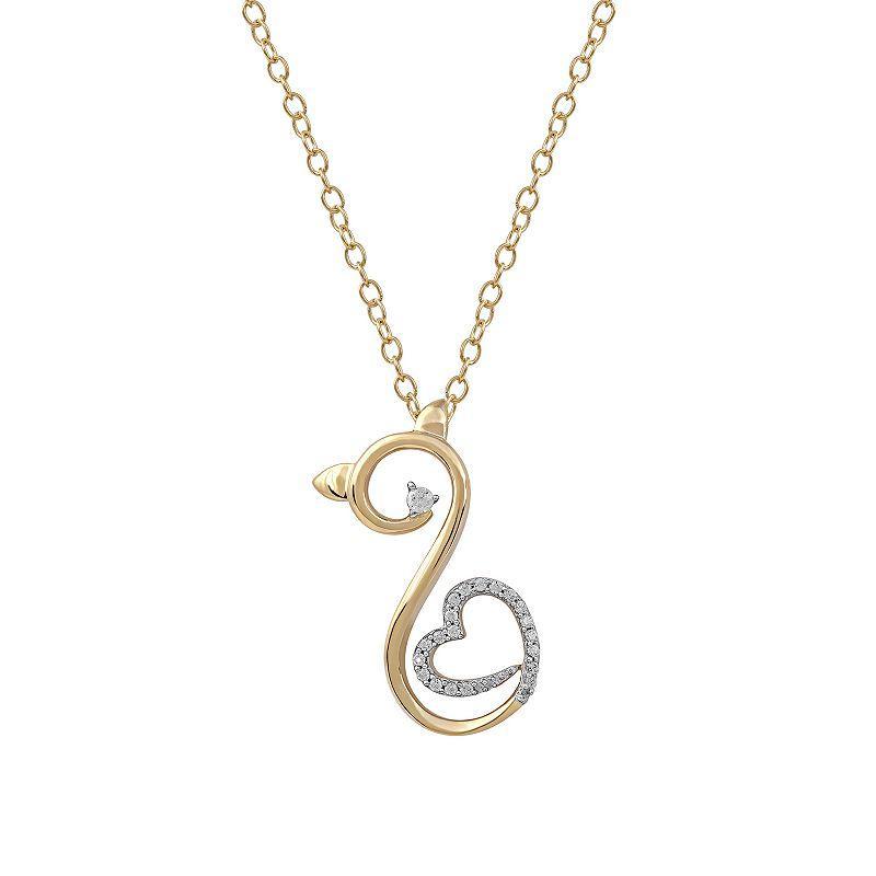 DeCouer Diamond Accent Heart Cat Swirl Pendant Necklace, Womens Rose Gold Tone Product Image