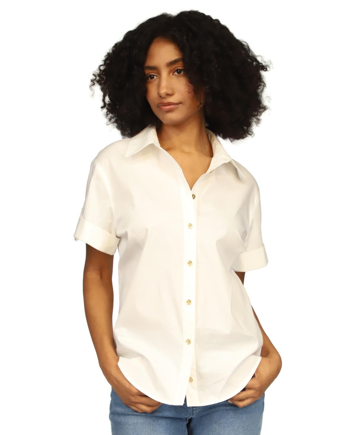 Michael Kors Womens Poplin Short-Sleeve Button-Front Top Product Image