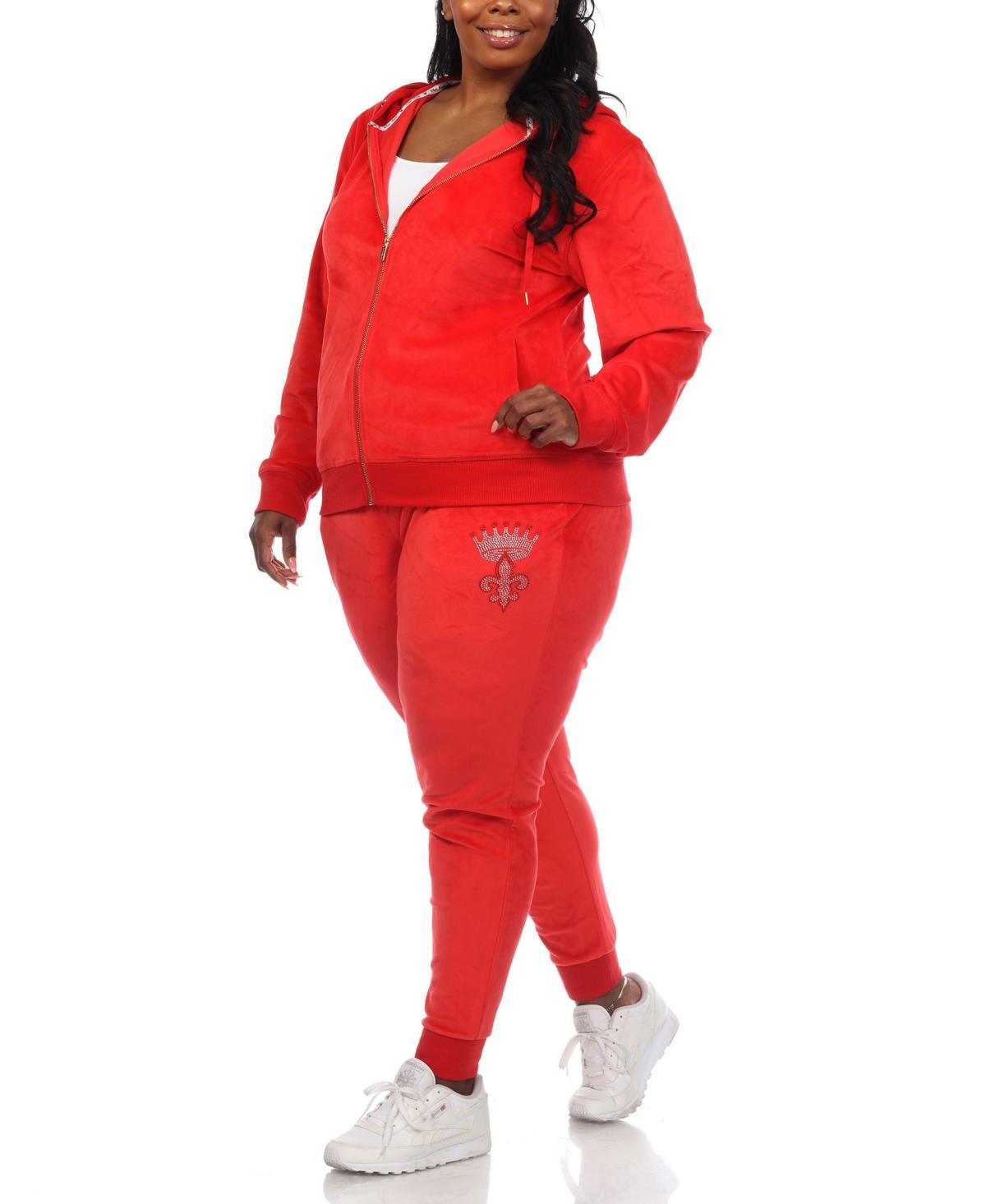 White Mark Plus Size Rhinestone Velour Tracksuit 2 Piece Set Product Image