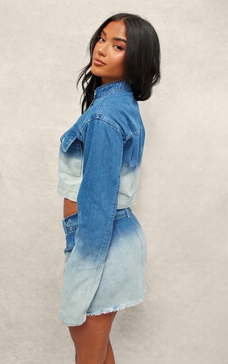 Blue Ombre Denim Pocket Cropped Jacket Product Image