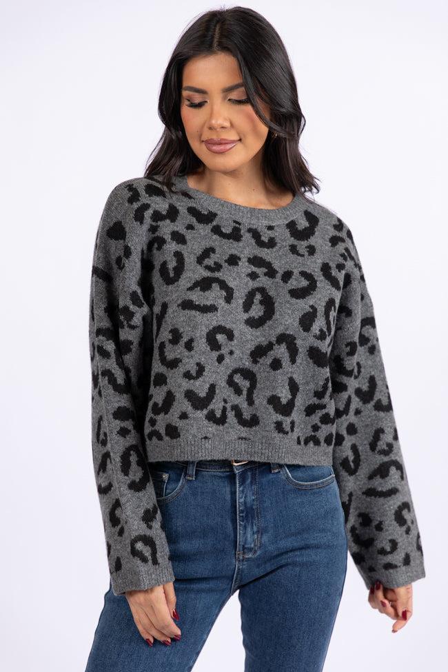 Easy To Find Grey and Black Leopard Sweater Product Image