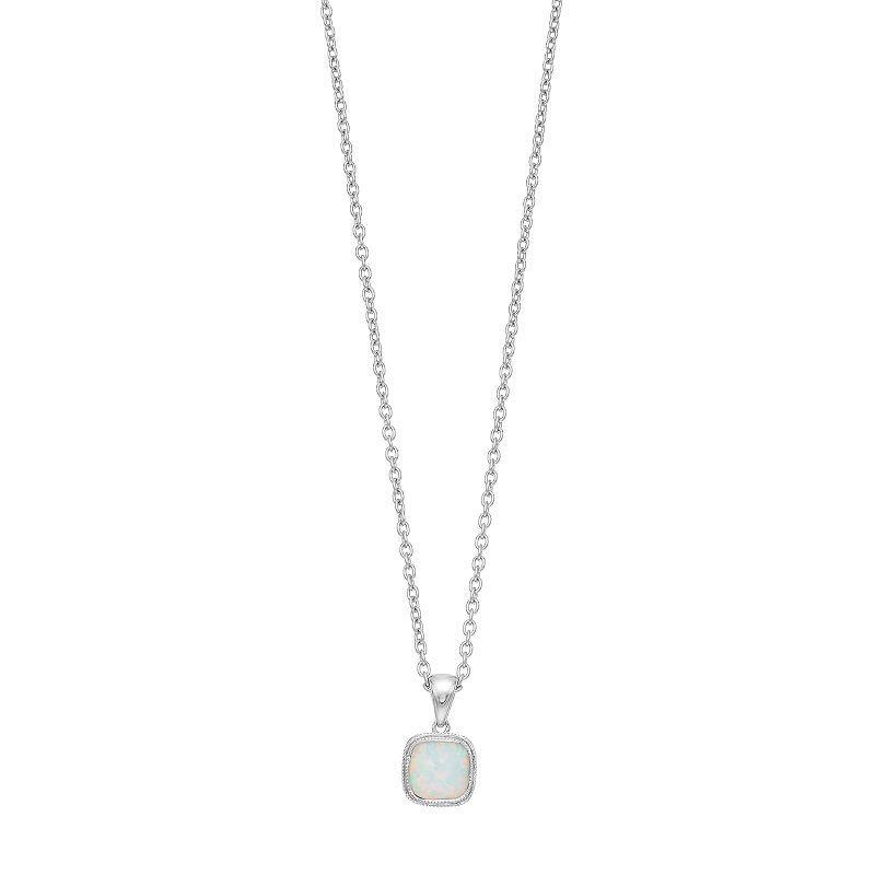 Sterling Silver Lab-Created White Opal Cabochon Pendant Necklace, Womens Product Image