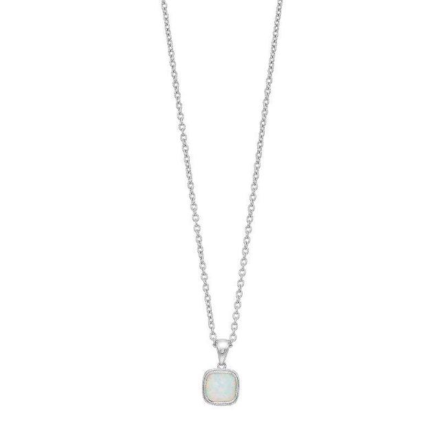 Sterling Silver Lab-Created White Opal Cabochon Pendant Necklace, Womens Product Image