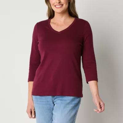 St. John's Bay Womens V Neck 3/4 Sleeve T-Shirt Product Image