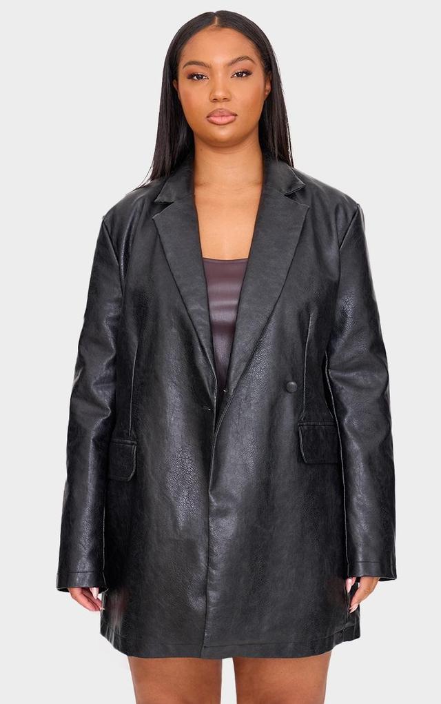 Plus Black Structured Leather Blazer Dress Product Image