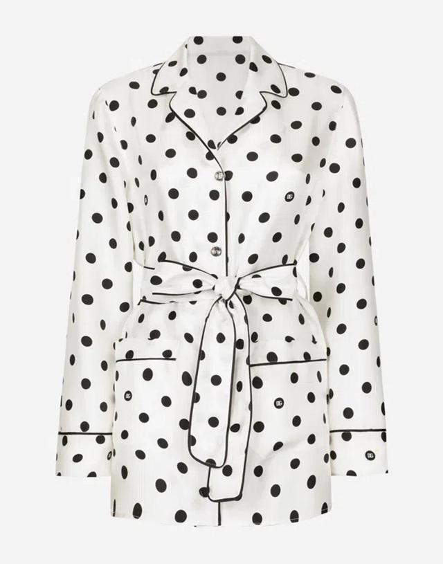 DOLCE & GABBANA Polka-dot Long-sleeved Pajama Shirt In White Product Image