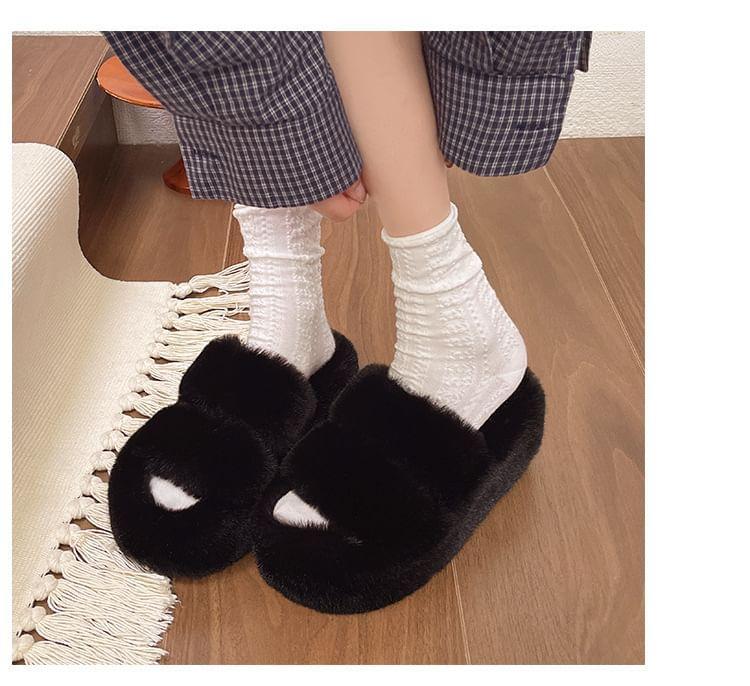 Platform Plain Fluffy Slide Sandals Product Image