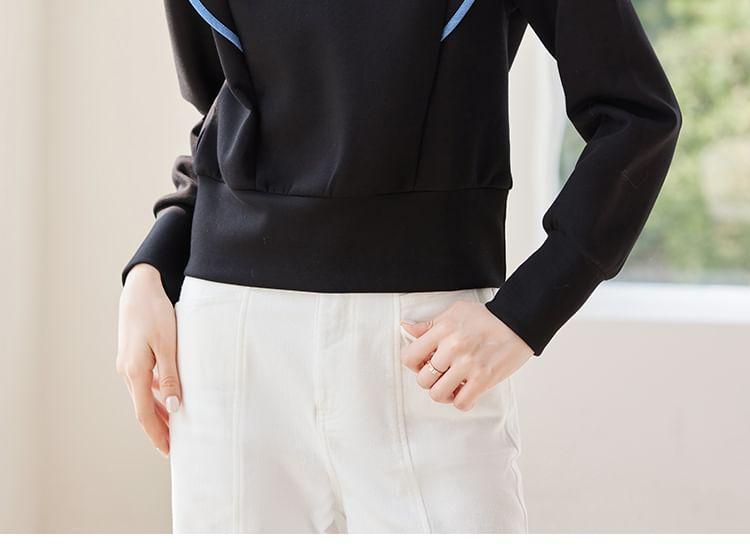 Collared Mock Two-Piece Contrast Trim Crop Pullover Product Image