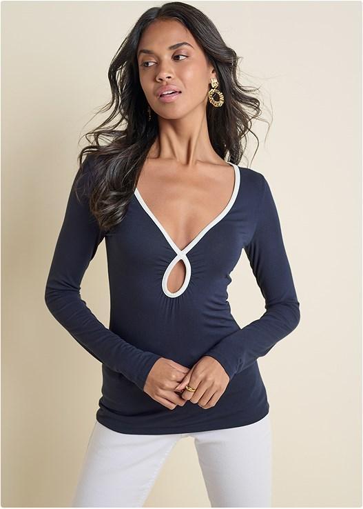 Keyhole Long Sleeve Top Product Image