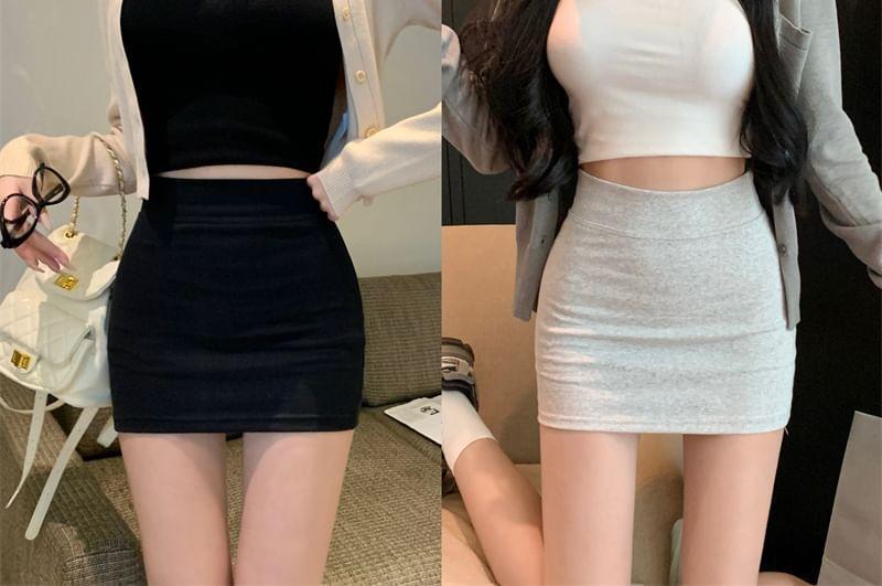 High-Waist Mini Pencil Skirt Product Image