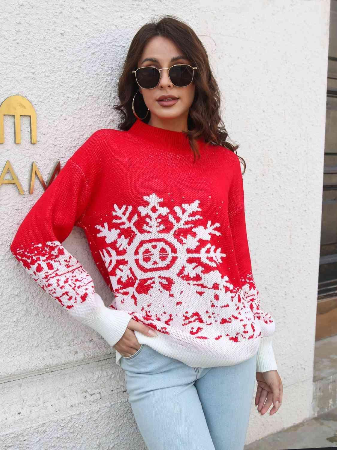 Women's Snowflake Pattern Mock Neck Sweater product image