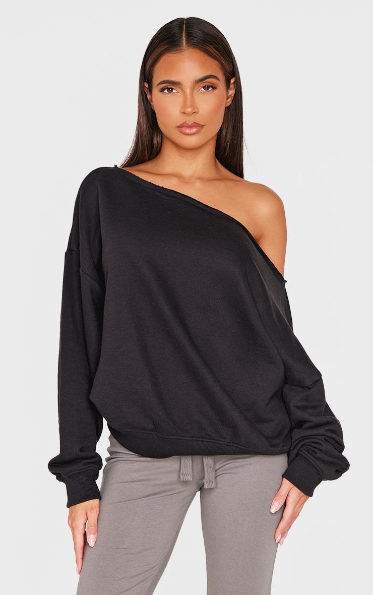 Black Oversized Off Shoulder Sweatshirt Product Image