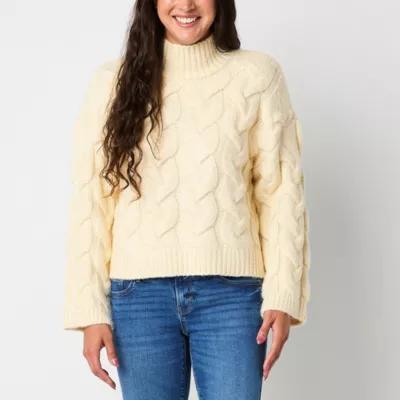 a.n.a Womens Mock Neck Long Sleeve Cable Knit Pullover Sweater Product Image