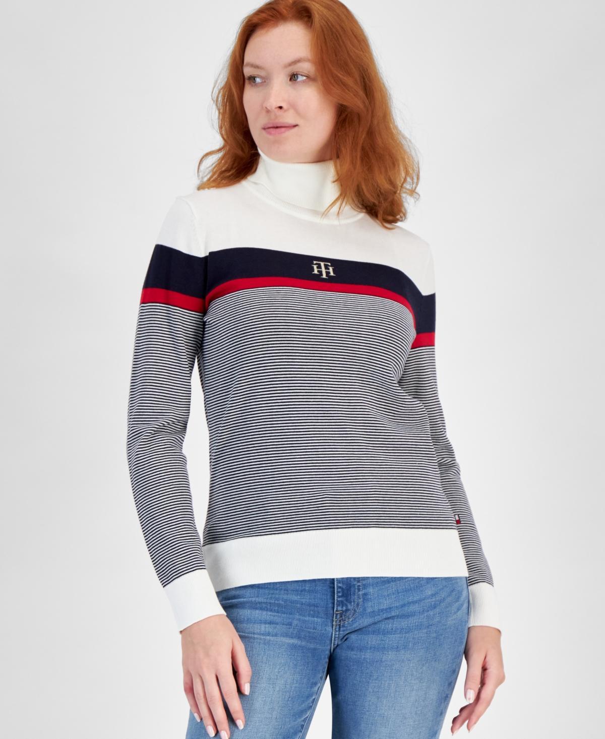 Tommy Hilfiger Womens Logo-Stripe Turtleneck Sweater Product Image