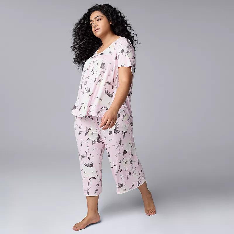 Plus Size Simply Vera Vera Wang 2-pc. Short Sleeve Top & Culotte Pajama Set, Womens Product Image